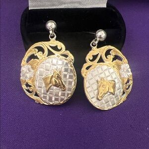 Gold and Silver Horse Motif Earrings